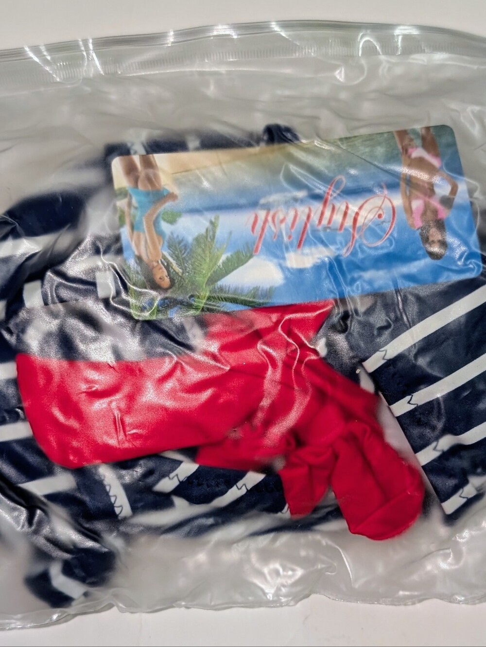 NWT STYLISH Nautical Striped Bikini White Blue Red Bow Low Rise Swimsuit Lg&Med - Picture 4 of 13